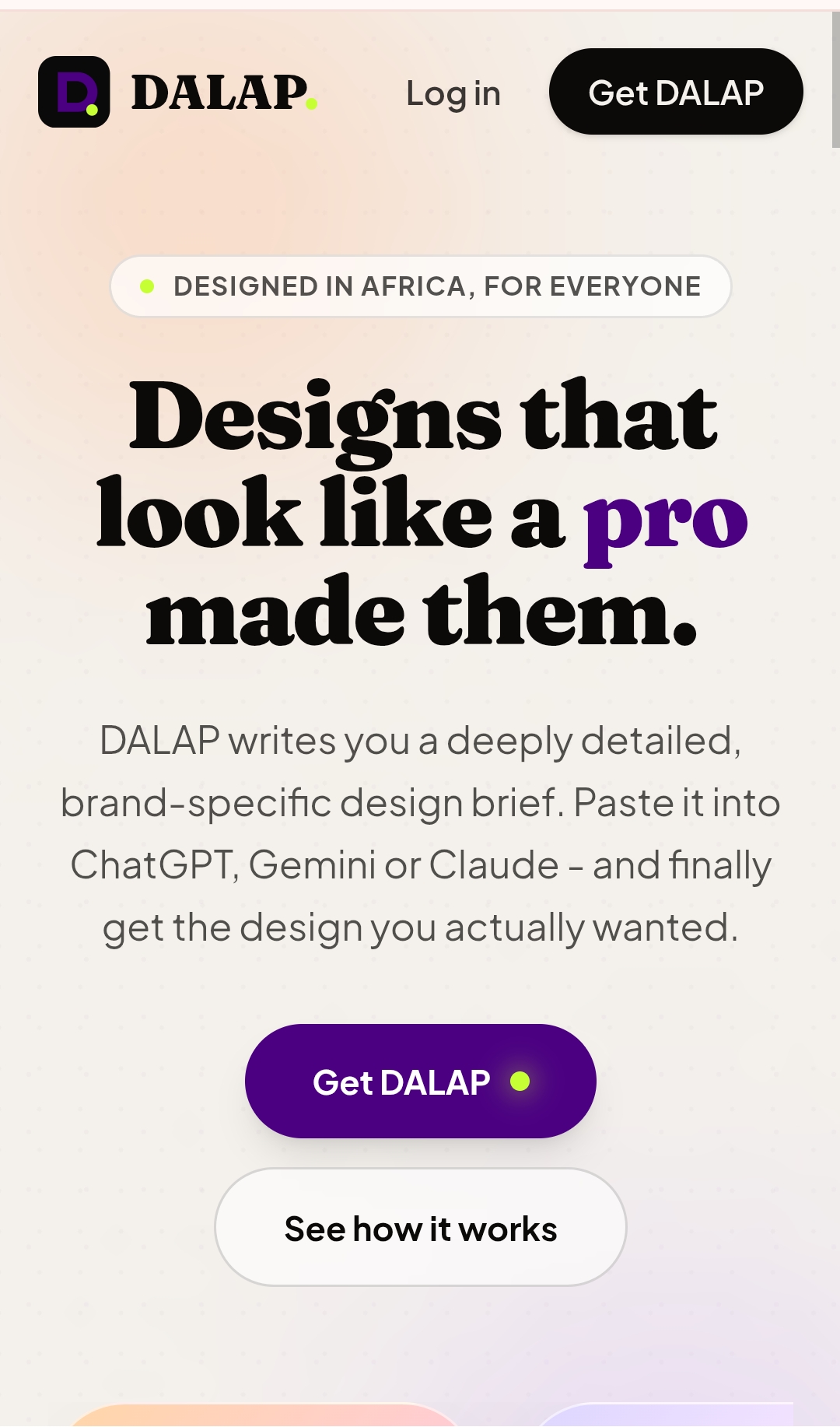 DALAP landing screen