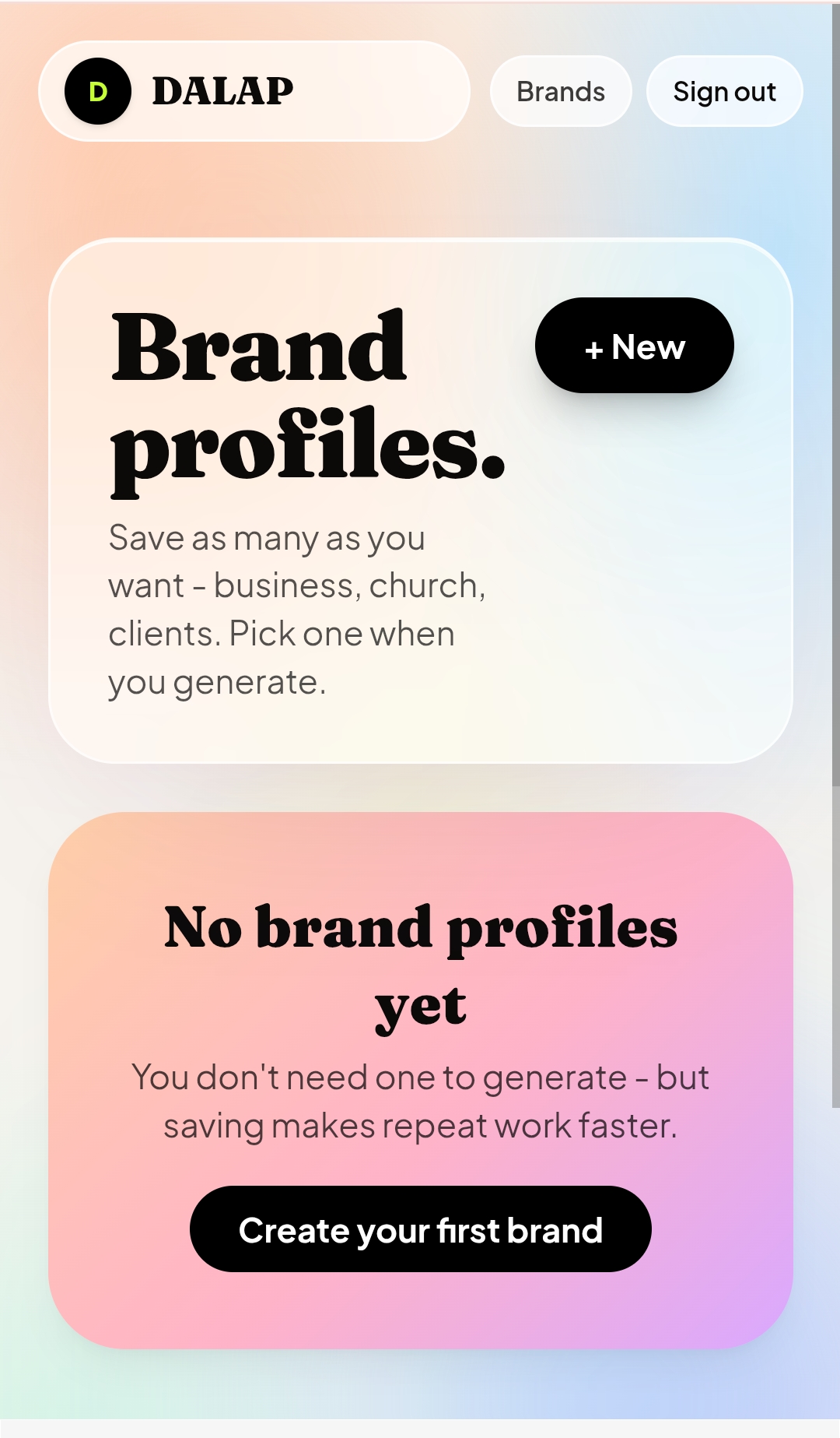 DALAP brand profiles screen